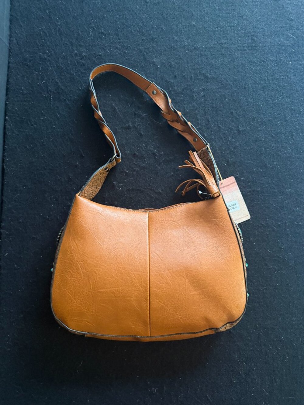NWT Anne Ciese ‘Southwest’-Style Vegan Leather Cognac-Tan Shoulder Purse